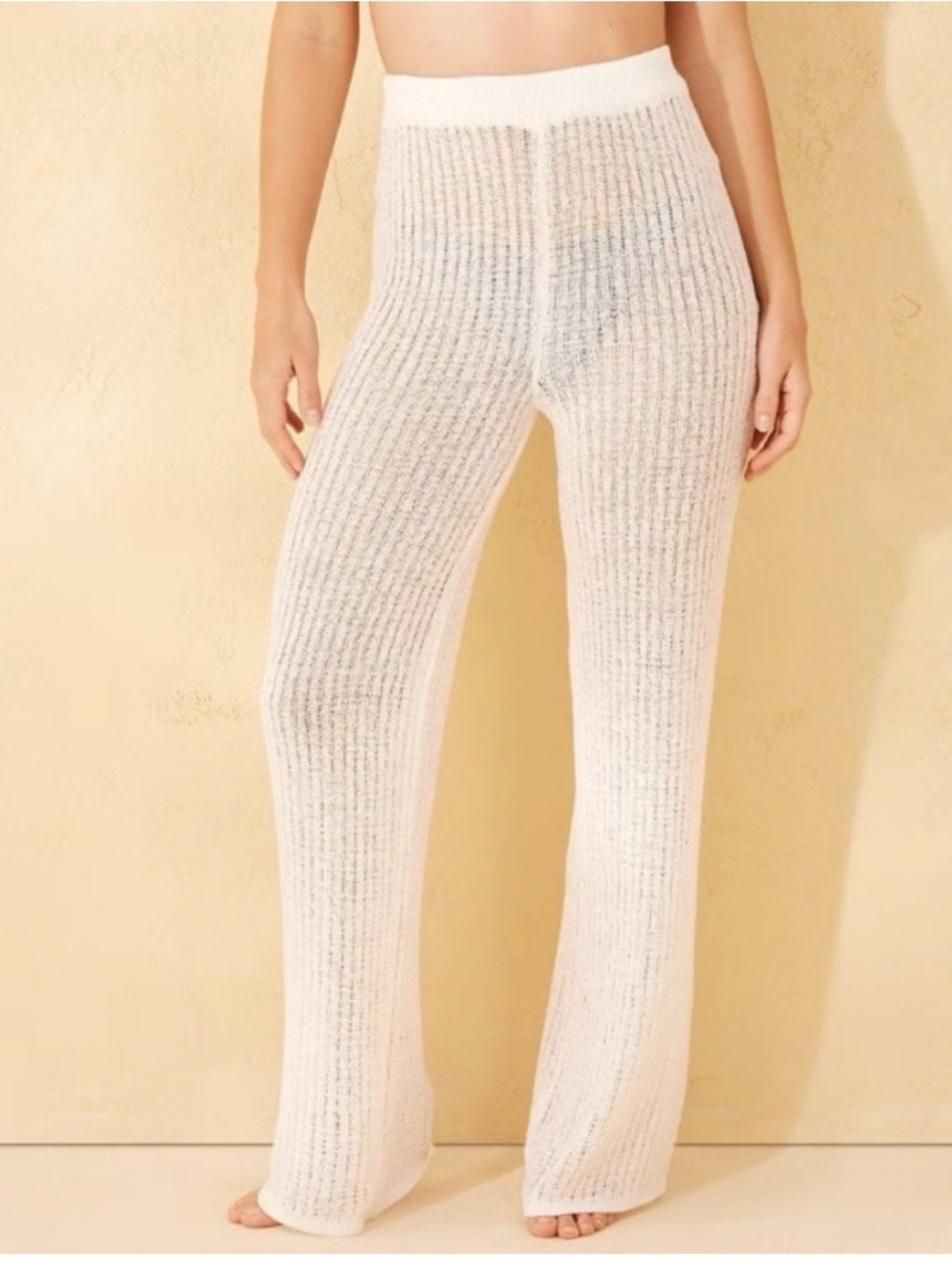 Shade & Shore Semi-Sheer Ribbed Wide-Leg Pants - White - Picture 1 of 3